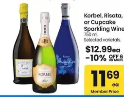 Albertsons Korbel, Risata, or Cupcake Sparkling Wine - 750 ml. Selected varietals offer