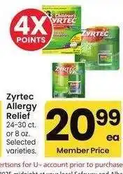 Albertsons Zyrtec Allergy Relief - 24-30 ct. or 8 oz. Selected varieties offer