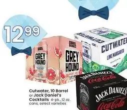 Albertsons Cutwater, 10 Barrel or Jack Daniel's Cocktails - 4-pk., 12 oz. cans, select varieties offer