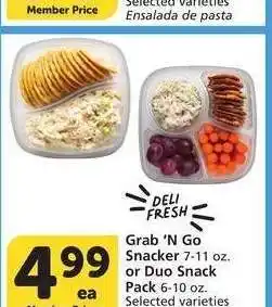 Albertsons Grab'N Go Snacker 7-11 oz. or Duo Snack Pack 6-10 oz. - Selected varieties Paquete de bocadillos offer