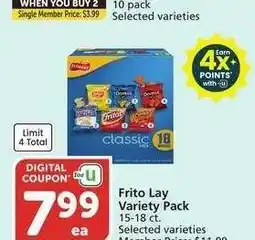 Albertsons Frito Lay Variety Pack - 15-18 ct. Selected varieties Member Price: $11.99 offer