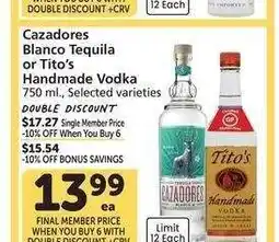 Albertsons Cazadores Blanco Tequila or Tito's Handmade Vodka - $17.27 Single Member Price offer