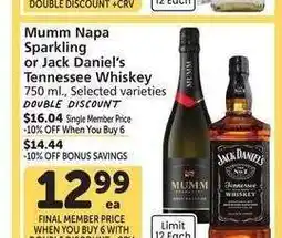Albertsons Mumm Napa Sparkling or Jack Daniel's Tennessee Whiskey - 750 ml., Selected varieties offer
