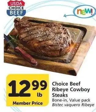 Albertsons Choice Beef Ribeye Cowboy Steaks - Bone - in, Value pack Bistec vaquero Ribeye offer