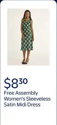 Walmart Free Assembly Women's and Women's Plus Sleeveless Satin Midi Dress offer