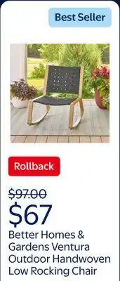 Walmart Better Homes & Gardens Ventura Outdoor Handwoven Low Rocking Chair offer