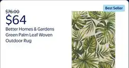 Walmart Better Homes & Gardens Green Palm Leaf Woven Outdoor Rug offer