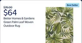 Walmart Better Homes & Gardens Green Palm Leaf Woven Outdoor Rug offer