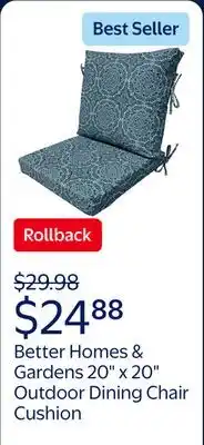 Walmart Better Homes & Gardens 20 x 20 Premium Blue and Green Medallion Outdoor Dining Chair Cushion offer