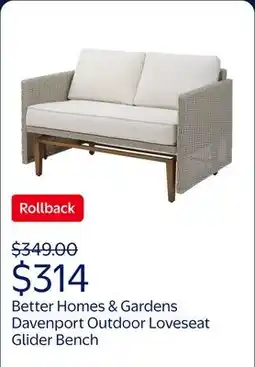 Walmart Better Homes & Gardens Davenport Outdoor Loveseat Glider Bench, White and Gray offer