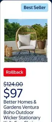 Walmart Better Homes & Gardens Ventura Boho Outdoor Wicker Stationary Kid's Egg Chair, Tan offer