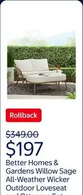 Walmart Better Homes & Gardens Willow Sage All-Weather Wicker Outdoor Loveseat and Ottoman Set, Beige offer
