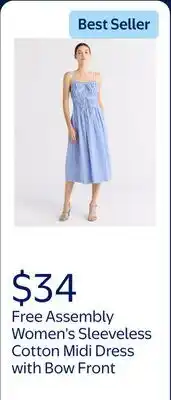 Walmart Free Assembly Women's Sleeveless Cotton Midi Dress with Bow Front offer