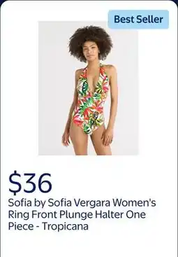Walmart Sofia by Sofia Vergara Women's and Women's Plus Ring Front Plunge Halter One Piece with Curvetex offer