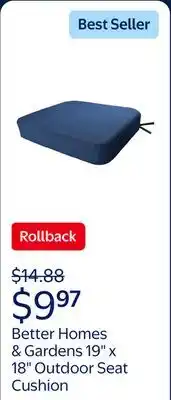 Walmart Better Homes & Gardens 19 x 18 Premium Navy Outdoor Seat Cushion offer