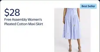 Walmart Free Assembly Women's and Women's Plus Pleated Cotton Maxi Skirt offer