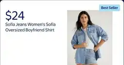 Walmart Sofia Jeans Women's and Women's Plus Sofia Oversized Boyfriend Shirt with Long Sleeves offer