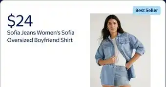 Walmart Sofia Jeans Women's and Women's Plus Sofia Oversized Boyfriend Shirt with Long Sleeves offer