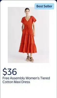 Walmart Free Assembly Women's and Women's Plus Tiered Cotton Maxi Dress offer