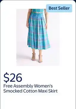 Walmart Free Assembly Women's and Women's Plus Smocked Cotton Maxi Skirt offer