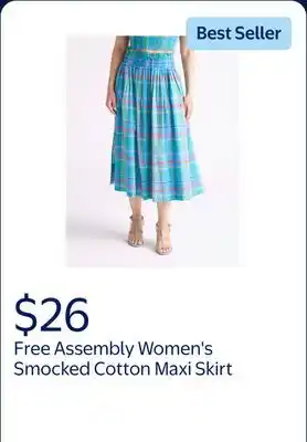 Walmart Free Assembly Women's and Women's Plus Smocked Cotton Maxi Skirt offer