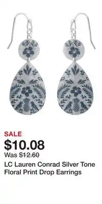 Kohl's LC Lauren Conrad Silver Tone Floral Print Drop Earrings offer