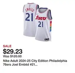 Dick's Sporting Goods Nike Adult 2024-25 City Edition Philadelphia 76ers Joel Embiid #21 Jersey offer