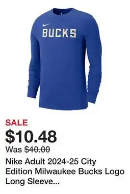 Dick's Sporting Goods Nike Adult 2024-25 City Edition Milwaukee Bucks Logo Long Sleeve T-Shirt offer