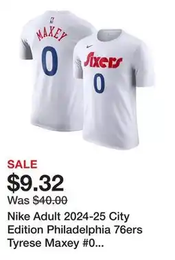 Dick's Sporting Goods Nike Adult 2024-25 City Edition Philadelphia 76ers Tyrese Maxey #0 T-Shirt offer