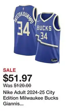 Dick's Sporting Goods Nike Adult 2024-25 City Edition Milwaukee Bucks Giannis Antetokounmpo #34 Jersey offer