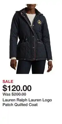 Nordstrom Lauren Ralph Lauren Logo Patch Quilted Coat offer