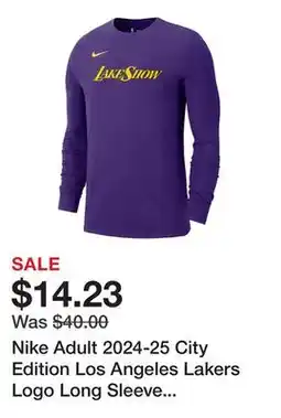 Dick's Sporting Goods Nike Adult 2024-25 City Edition Los Angeles Lakers Logo Long Sleeve T-Shirt offer