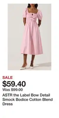 Nordstrom ASTR the Label Bow Detail Smock Bodice Cotton Blend Dress offer
