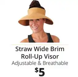 Ocean State Job Lot Wide Brim Roll-Up Straw Sun Visor offer