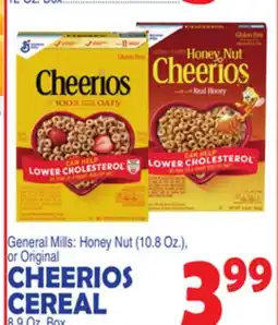 Bravo Supermarkets GENERAL MILLS CHEERIOS CEREAL 8.9 Oz. Box offer