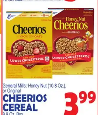 Bravo Supermarkets GENERAL MILLS CHEERIOS CEREAL 8.9 Oz. Box offer