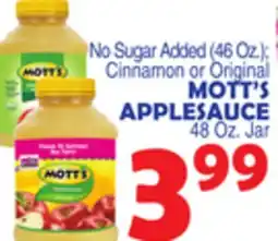 Bravo Supermarkets MOTT'S APPLESAUCE 48 Oz. Jar offer