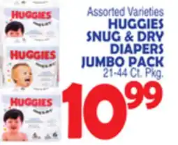 Bravo Supermarkets HUGGIES SNUG & DRY DIAPERS JUMBO PACK offer