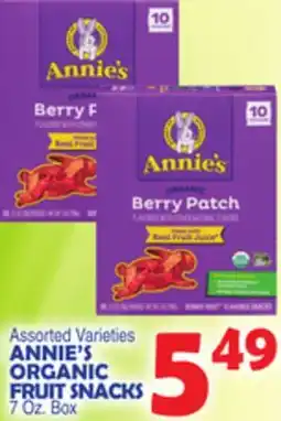 Bravo Supermarkets ANNIE'S ORGANIC FRUIT SNACKS offer