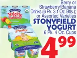 Bravo Supermarkets STONYFIELD YOGURT 6 Pk. 4 Oz. Cups offer