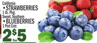 C Town STRAWBERRIES 1 lb. Pkg. Sweet, Southern, BLUEBERRIES 1 Pint Cntr offer