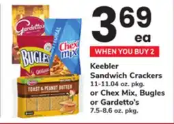 ACME Keebler Sandwich Crackers 11-11.04 oz. pkg. or Chex Mix, Bugles or Gardetto's 7.5-8.6 oz. pkg offer