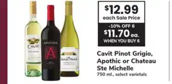 ACME Cavit Pinot Grigio, Apothic or Chateau Ste Michelle offer