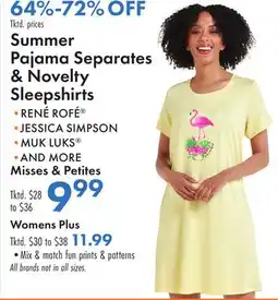 Boscov's Summer Pajama Separates & Novelty Sleepshirts offer