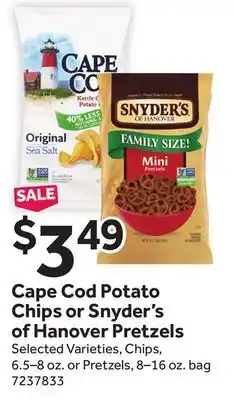Stop&Shop Cape Cod Potato Chips or Snyder's of Hanover Pretzels offer