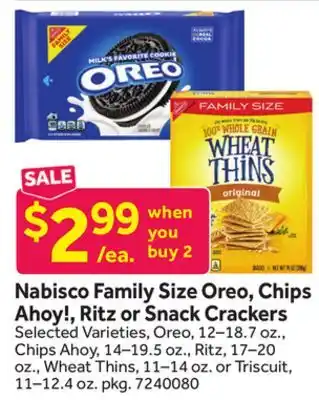 Stop&Shop Nabisco Family Size Oreo, Chips Ahoy!, Ritz or Snack Crackers offer