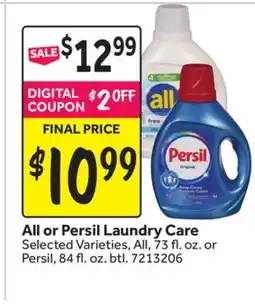 Stop&Shop All or Persil Laundry Care All, 73 fl. oz. or Persil, 84 fl. oz. btl offer
