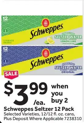 Stop&Shop Schweppes Seltzer 12 Pack offer