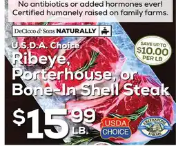 DeCicco & Sons Ribeye, Porterhouse, or Bone-In Shell Steak offer