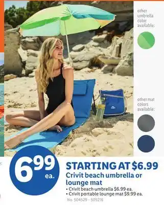 Lidl Crivit beach umbrella or lounge mat offer